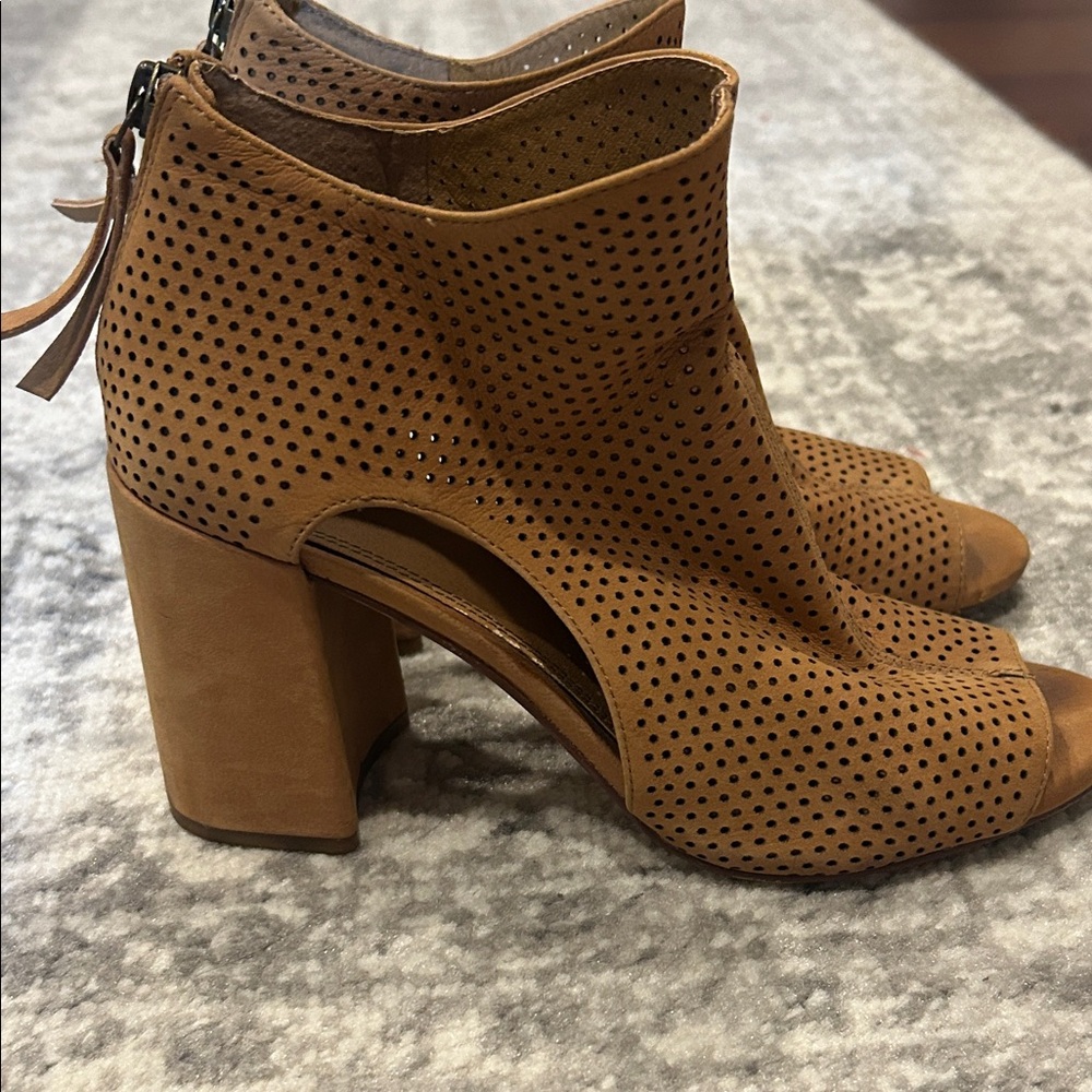 Gianni Bini Tan Perforated Heeled Boots